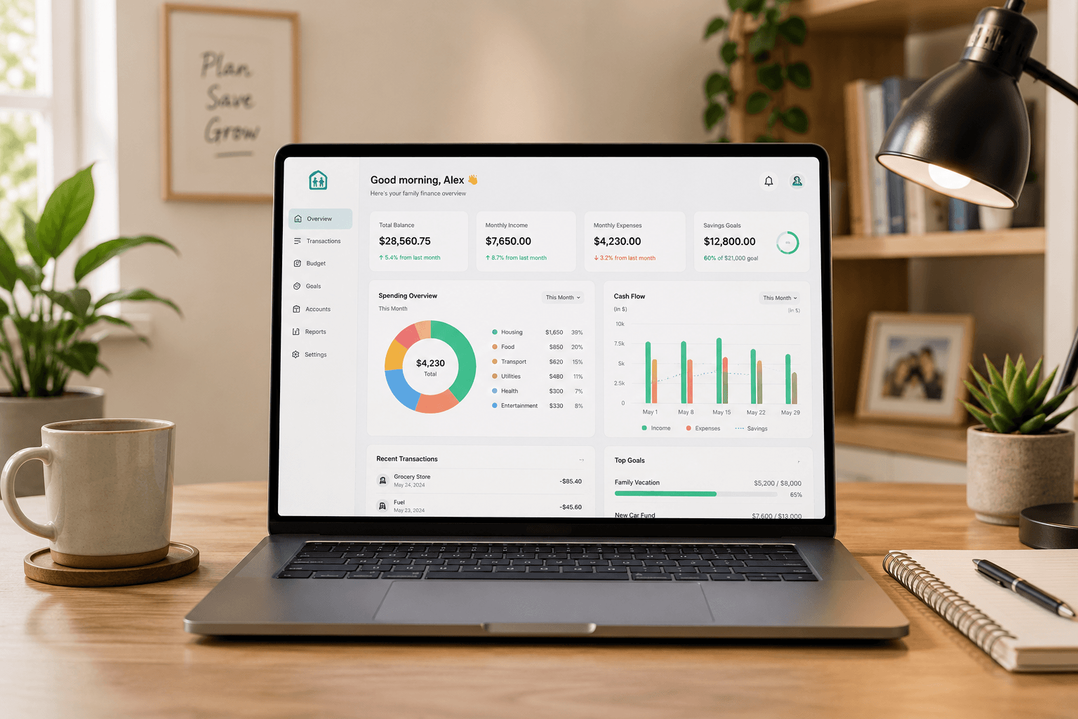 Family Budget dashboard preview on a laptop